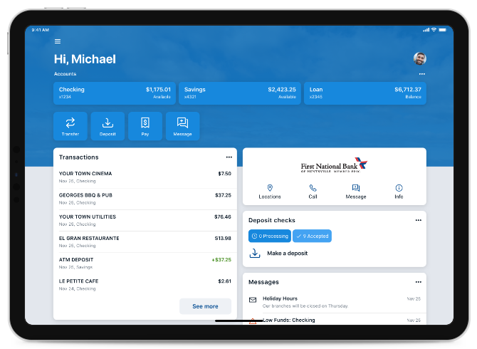 online banking dashboard sample on ipad